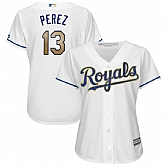 Women Kansas City Royals #13 Salvador Perez White-Gold New Cool Base Stitched Jersey,baseball caps,new era cap wholesale,wholesale hats